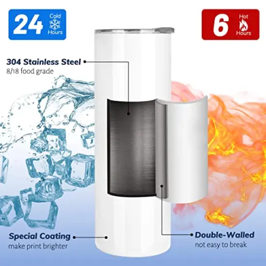 8 Pieces Sublimation Tumblers Blank 20 oz Straight Skinny Bulk for Heat transfer, Double Wall Insulated Tumbler with Lids, Straw, Rubber Bottoms, Individually Gift Boxed and Shrink Wrap Films {4}