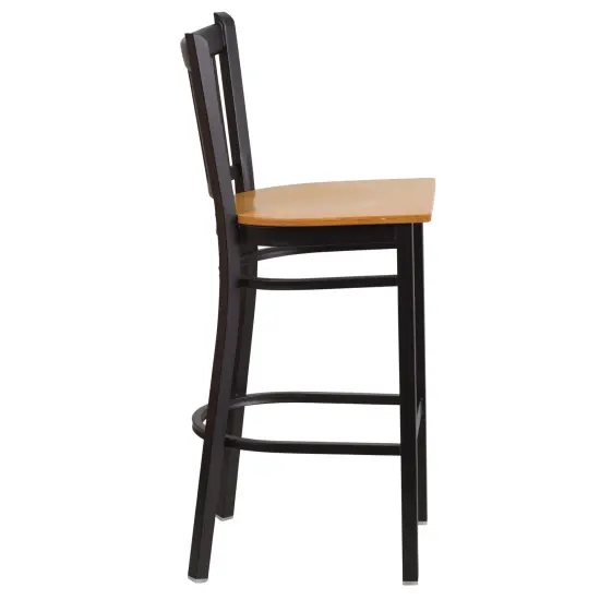 Emma and Oliver Vertical Back Metal Restaurant Dining Barstool Natural/BlackMetal {5}