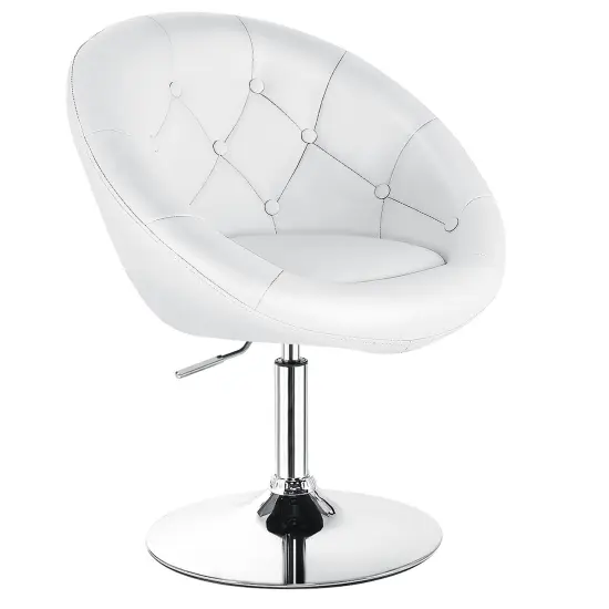 1 Piece Adjustable Modern Swivel Round Tufted White {6}