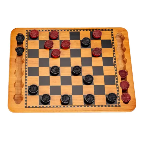 WE Games 14 in. Red and Black Solid Wood Checkers Set, Grooves in Board {1}