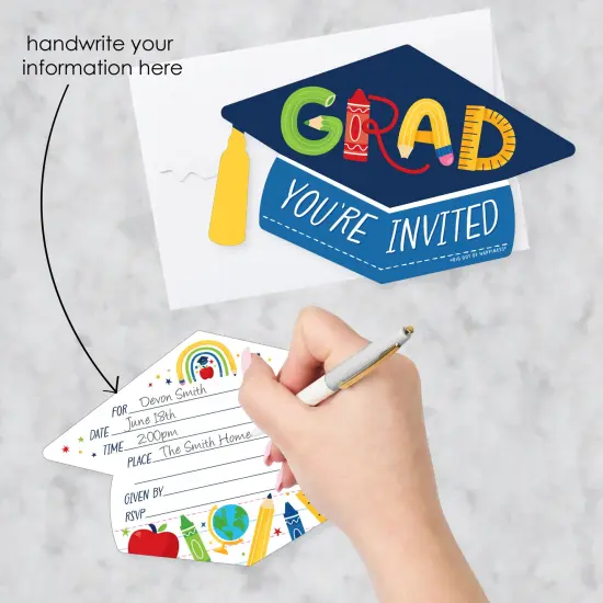 Big Dot of Happiness Elementary Grad - Shaped Fill-In Invitations - Kids Graduation Party Invitation Cards with Envelopes - Set of 12 {4}