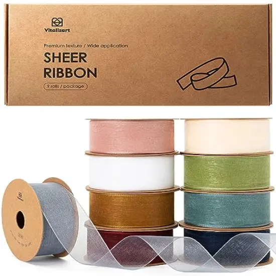 1" x 90 Yards Organza Ribbon Mixed Color Sheer Ribbons Set 10 Yd x 9 Rolls Handmade Eco-Friendly for Gift Wrapping Christmas Tree Crafts Bows Wedding Invitations Wreaths Wrap {1}