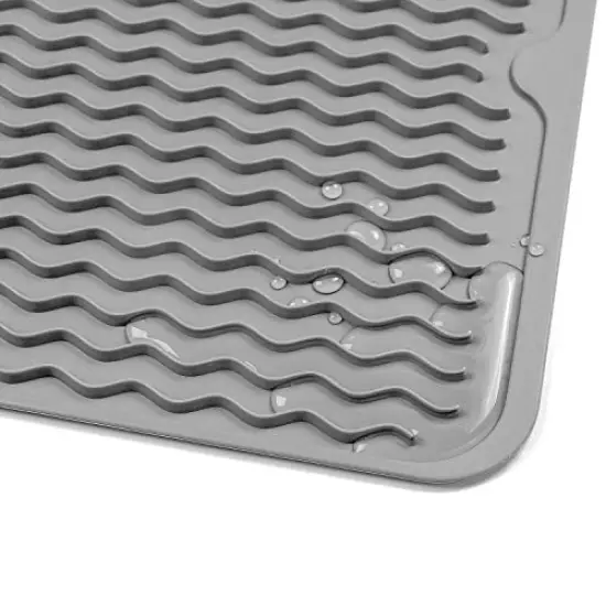 Silicone Dish Drying Mat for Multiple Usage,Easy clean,Eco-friendly,Heat-resistant Silicone Mat for Kitchen Counter or Sink,Refrigerator or Drawer liner Grey L 16 inches x 12 inches {3}
