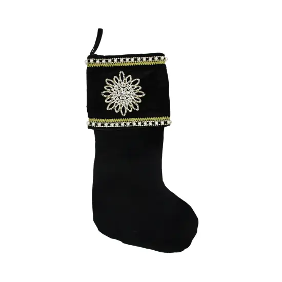 CC Christmas Decor 22" Black and Gold Trimmed Jewel Christmas Stocking {1}