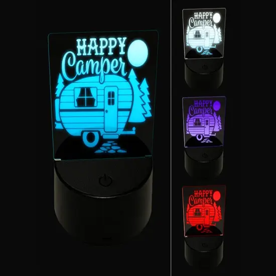 Happy Camper Trailer Camping 3D Illusion LED Night Light Sign Nightstand Desk Lamp {1}