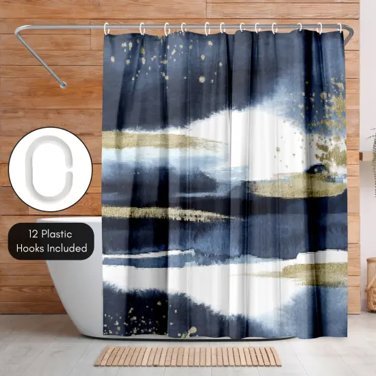 Americanflat 71" x 74" Shower Curtain, Abstract Navy Gold by Lisa Nohren {5}