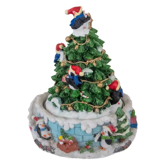 Northlight Penguins and Christmas Tree Rotating Music Box - 6.5" Green {6}