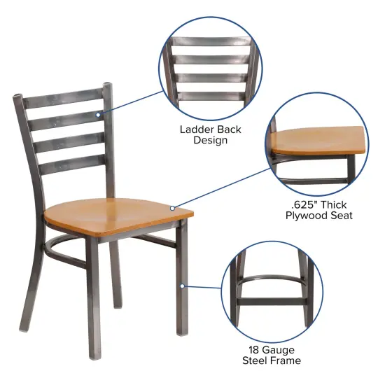 Emma and Oliver Clear Coated Ladder Back Metal Restaurant Dining Chair Mahogany/ClearCoated {7}