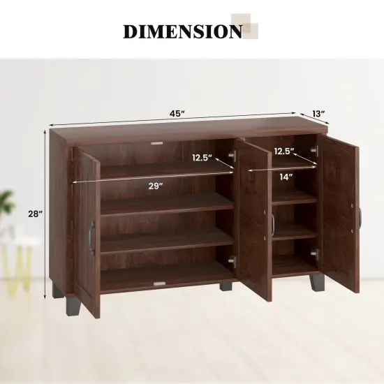 3-Door Buffet Sideboard with Adjustable Shelves and Anti-Tipping Kits-Brown {5}