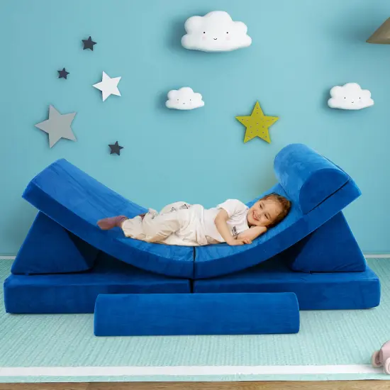 8 Pieces Convertible Kids Sofa Playset with Zipper Blue {2}