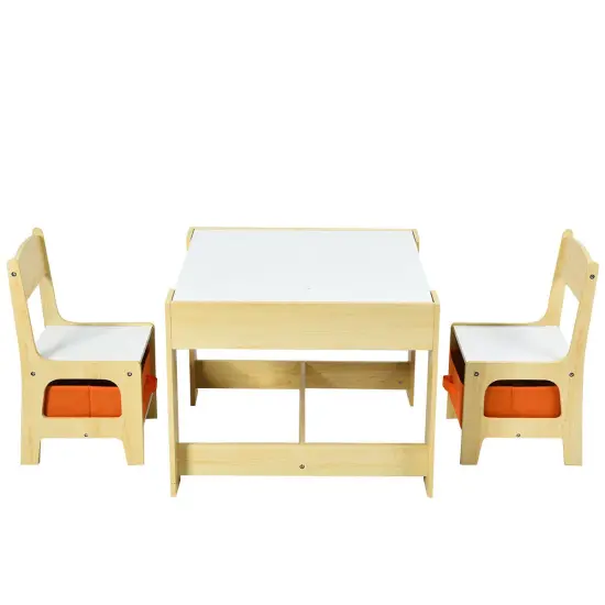 Kids Table Chairs Set With Storage Boxes Blackboard Whiteboard Drawing Beige {1}