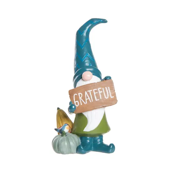 Standing Gnome Holding "Grateful" Sign Thanksgiving Figurine {1}