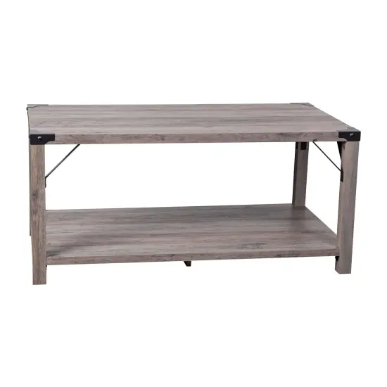 Merrick Lane Green River Modern Farmhouse Engineered Wood Coffee Table and Powder Coated Steel Accents Gray Wash {1}