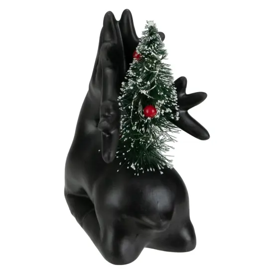 Northlight LED Lighted Ceramic Sitting Reindeer with Christmas Tree - 6" - Warm White Lights Black {5}