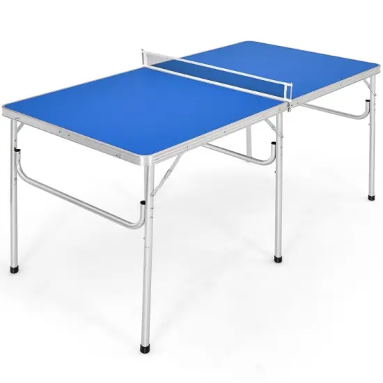 60 Inch Portable Tennis Ping Pong Folding Table with Accessories Blue {6}
