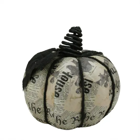 Gallerie II Glittered Newspaper Decoupage Pumpkin Halloween Decoration - 7" Black {1}