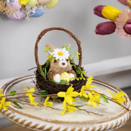 Northlight Rabbit with Twig Basket Easter Decoration - 7" Brown {4}