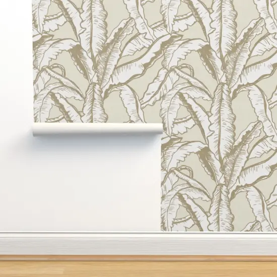 Pre-Pasted Wallpaper 2FT Wide Nature Minimal Tropical Flora Custom Pre-pasted Wallpaper by Spoonflower {2}
