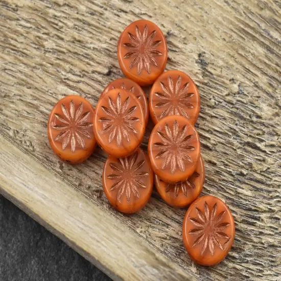 *15* 12mm Copper Washed Orange Opaline Aster Flower Coin Beads {3}
