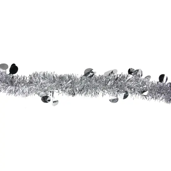 Northlight Tinsel and Polka Dot Commercial Christmas Garland - 50' x 2.5" - Silver - Unlit {3}