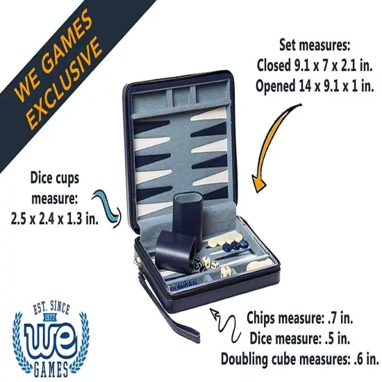 WE Games Magnetic Backgammon Set with Leatherette Case and Carrying Strap - Travel Size {9}