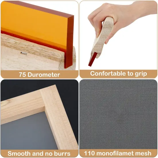 Colovis Screen Printing Frame and Squeegee Kit for Home or Small Business, Include 3 PCS Wooden Screen Printing Frames with Mesh and 2 PCS Screen Printing Squeegees (5 PCS) {5}