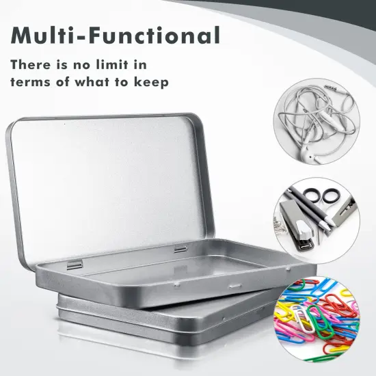 2 Pieces Metal Rectangular Tin Metal Hinged Lid Tin Metal Empty Box Container Silver Rectangular Storage Tin Box with Lid for Watercolor Jewelry Makeup Pill Candy Craft Organize (2 Pieces) {5}