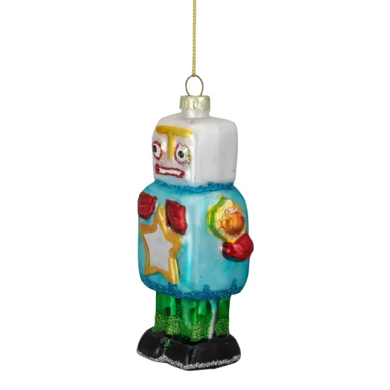 Northlight Glittered Robot Glass Christmas Ornament - 4.75" - Multi-Colored Blue {4}