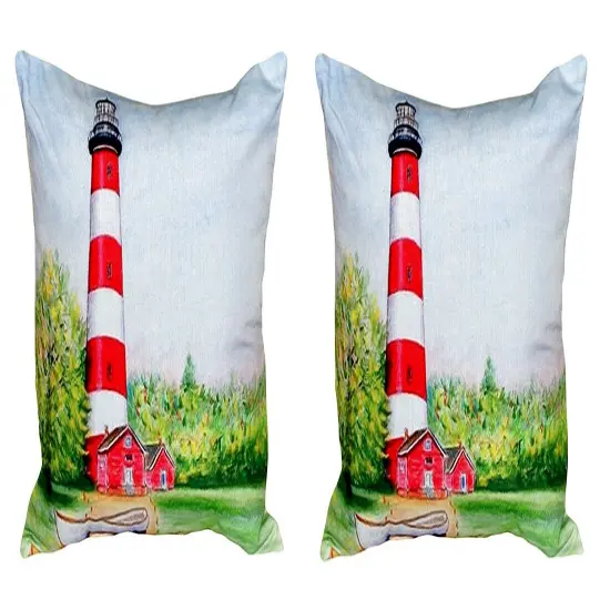Pair of Betsy Drake Chincoteague Lighthouse VA No Cord Pillows {1}