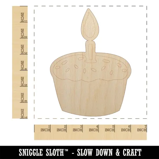 Sprinkled Birthday Cupcake with Candle Unfinished Wood Shape Piece Cutout for DIY Craft Projects {1}