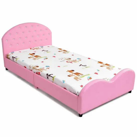 Kids Children PU Upholstered Platform Wooden Princess Bed {4}