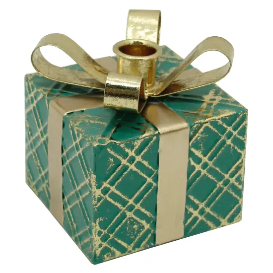 Northlight 4.5" Green Metal Gift Box Christmas Taper Candle Holder {1}