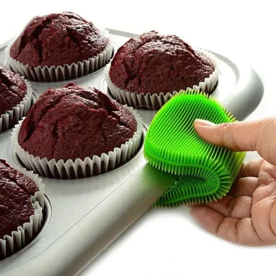 Norpro Silicone Dish Scrubbing Sponge / Vegetable Scrubber Brush - Green {4}