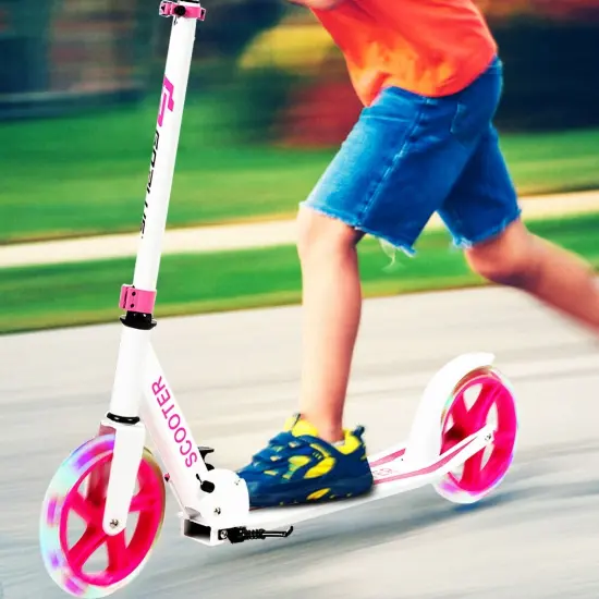 Portable Folding Sports Kick Scooter with LED Wheels Pink {1}