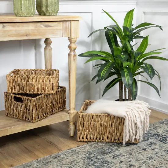 Northlight Set of 3 Brown Water Hyacinth Woven Storage Baskets With Built-in Handles 15.75" {3}