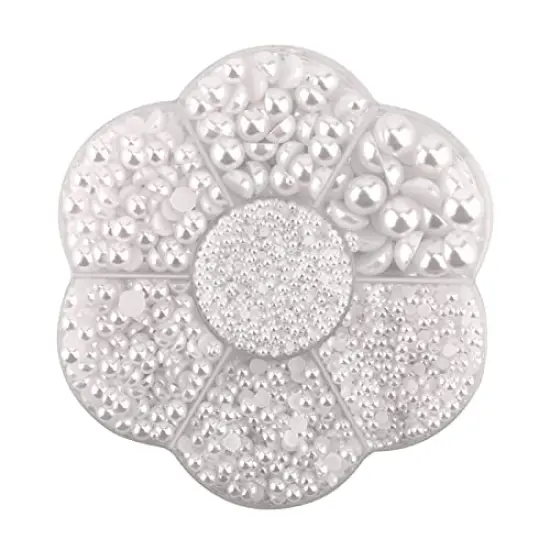 5600 Pieces 2/3/4/5/6/8/10mm White Flat Back Pearl Half Round Pearls Beads Satin Luster Loose Beads Gems for DIY Craft Necklaces Bracelets Jewelry Decorations Wedding Dress Nail Art Making {2}