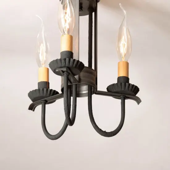 Irvin Country Tinware 3 Light Amherst SemiFlush Mount Ceiling Light Kettle Black {4}