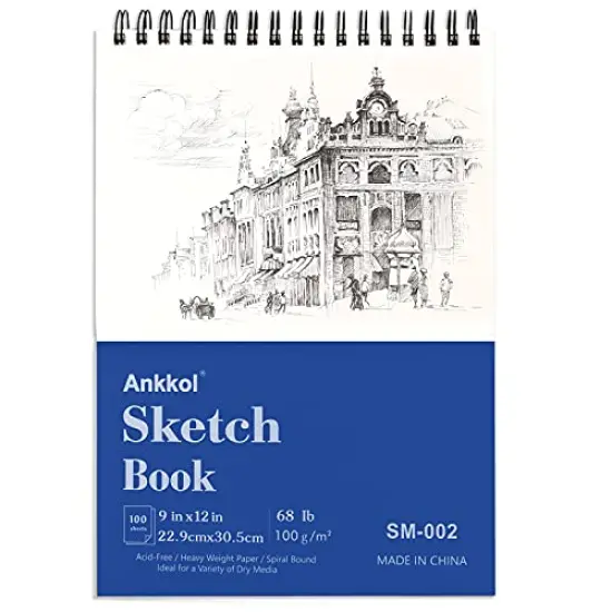 Sketch Book 9x12 Inch, Artist Sketch Pad, 100 Sheets (68lb/100gsm) Spiral Bound Sketchbook, Acid-Free Drawing Paper Pad, Art Supplies for Colored and Graphite Pencils, Charcoal, & Soft Pastel. {1}