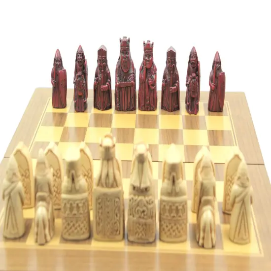 Ancient Scottish Isle Of Lewis Style Chess Set With Chessmen and Board {6}