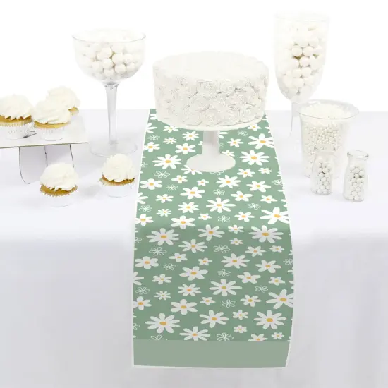 Big Dot of Happiness Sage Green Daisy Flowers - Petite Floral Party Paper Table Runner - 12 x 60 inches {3}
