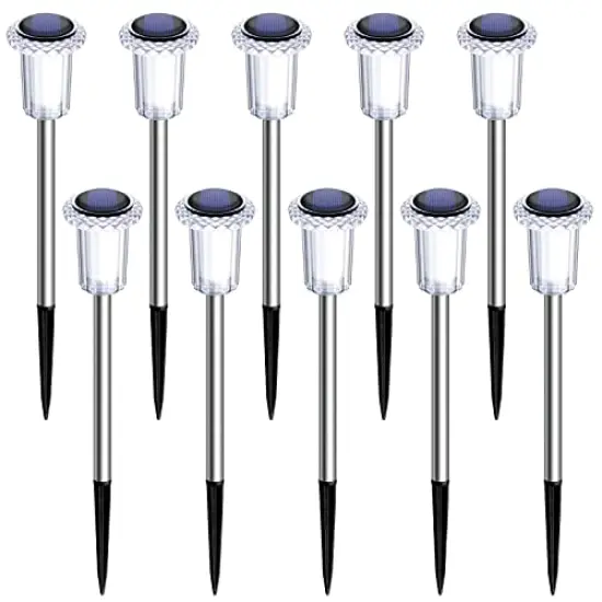 10 Pack Solar Lights Outdoor Waterproof Stainless Steel Garden Stake Lights for Pathway, Walkway, Driveway, Yard, Garden Decor (Warm White) {3}