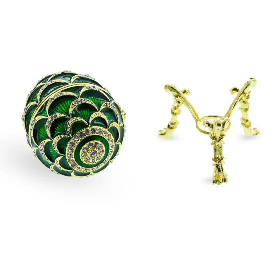 Green Enamel Pinecone Royal Inspired Imperial Easter Egg with Clock Surprise {4}