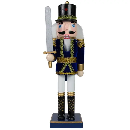 Northlight Christmas Nutcracker Soldier with Sword Decoration - 14" - Blue and White {1}