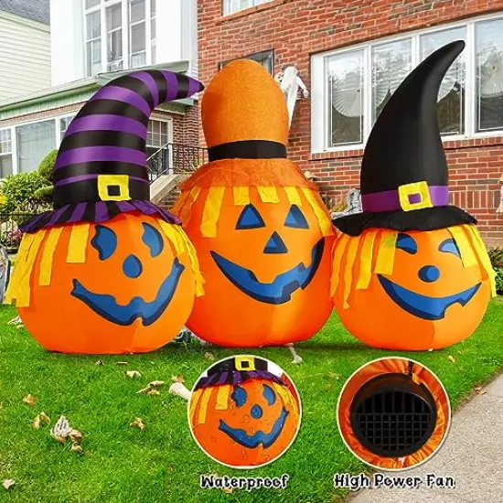 GOOSH 6.5 FT Halloween Inflatables Outdoor Pumpkin Combo with Wizard hat Blow Up Yard Decoration with LED Lights Built-in for Holiday Party Yard Garden {3}