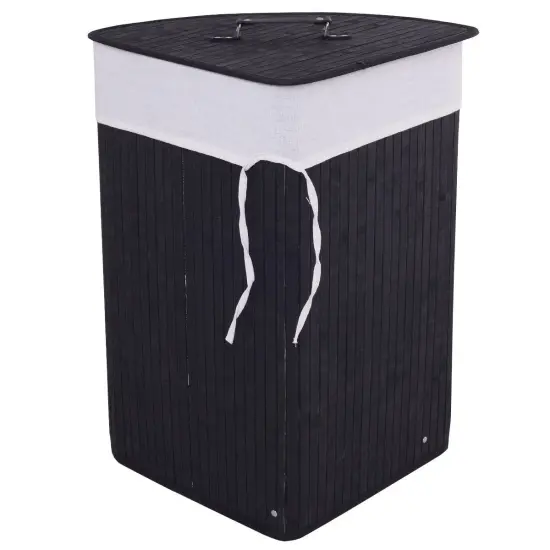 Corner Bamboo Hamper Laundry Basket-Black {1}