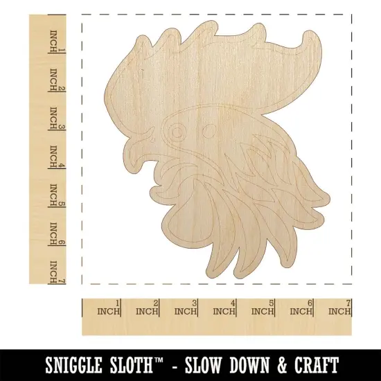 Wild Rooster Head Unfinished Wood Shape Piece Cutout for DIY Craft Projects {1}