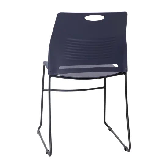 Emma and Oliver Arcana Series Heavy Duty 660 lb. Capacity Ergonomic Polypropylene Stack Chair with Perforated Back and Steel Sled Base Navy {4}