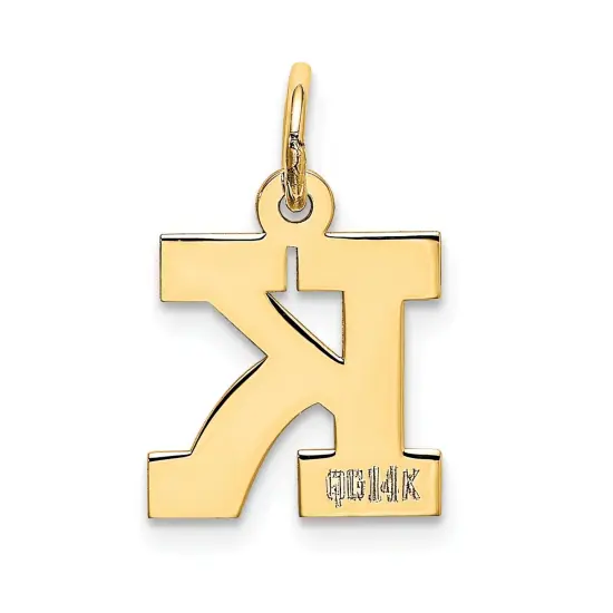 14K Yellow Gold Small Block Intial Letter K Charm Jewerly 18mm x 10mm {4}