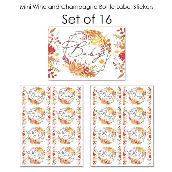 Big Dot of Happiness Fall Foliage Baby - Mini Wine and Champagne Bottle Label Stickers - Autumn Leaves Baby Shower Favor Gift - Set of 16 {7}
