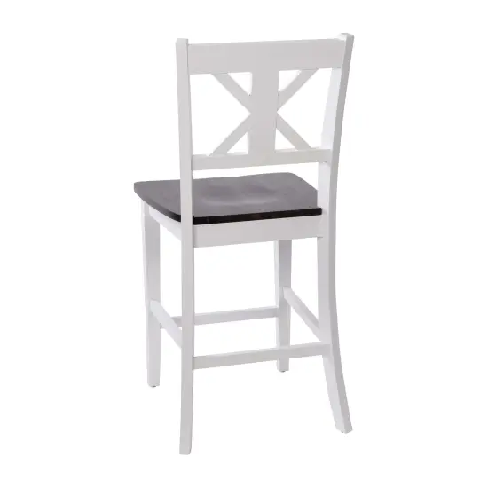 Merrick Lane Imelda Set of Two Solid Wood Modern Farmhouse Dining Stool White Wash {4}